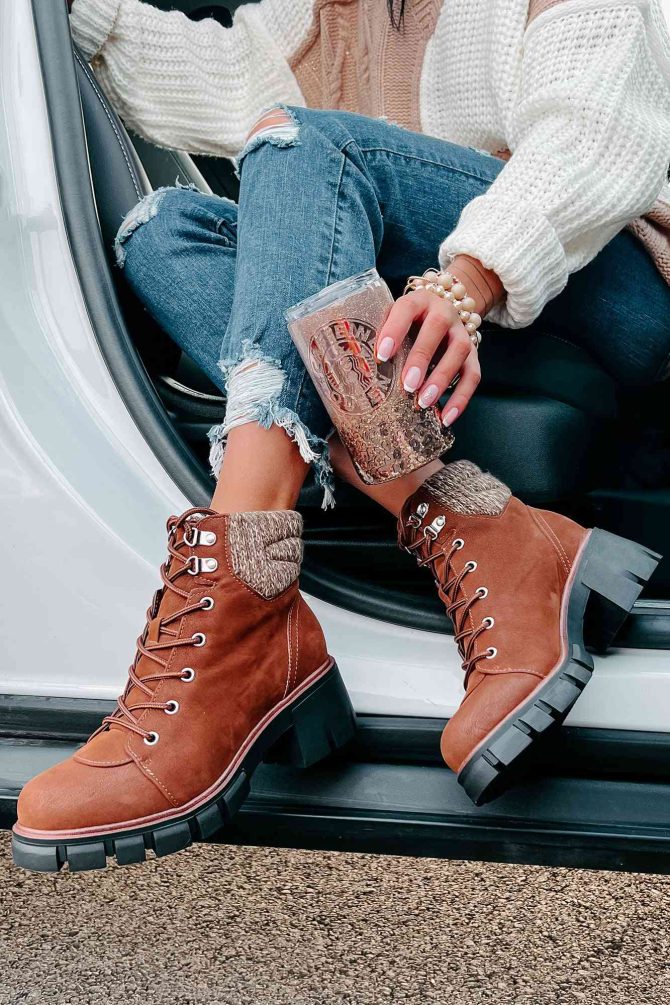 Forging New Paths Faux Suede Lace-Up Boots (Cognac) · NanaMacs - Image 3