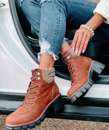 Forging New Paths Faux Suede Lace-Up Boots (Cognac) · NanaMacs