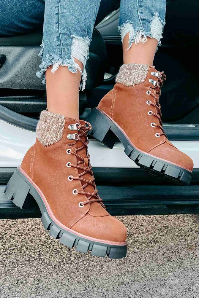 Forging New Paths Faux Suede Lace-Up Boots (Cognac) · NanaMacs - Image 4