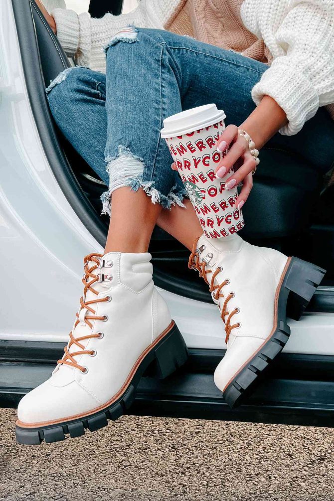 Ready To Explore Chunky Lace-Up Boots (Off White) · NanaMacs