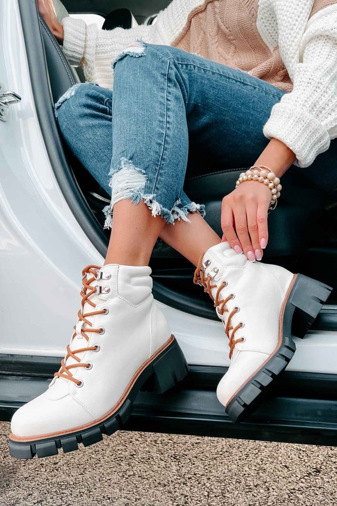 Ready To Explore Chunky Lace-Up Boots (Off White) · NanaMacs - Image 4