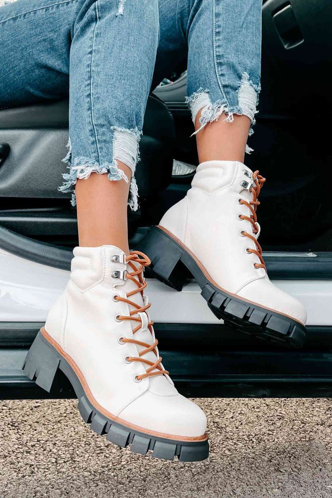 Ready To Explore Chunky Lace-Up Boots (Off White) · NanaMacs - Image 3