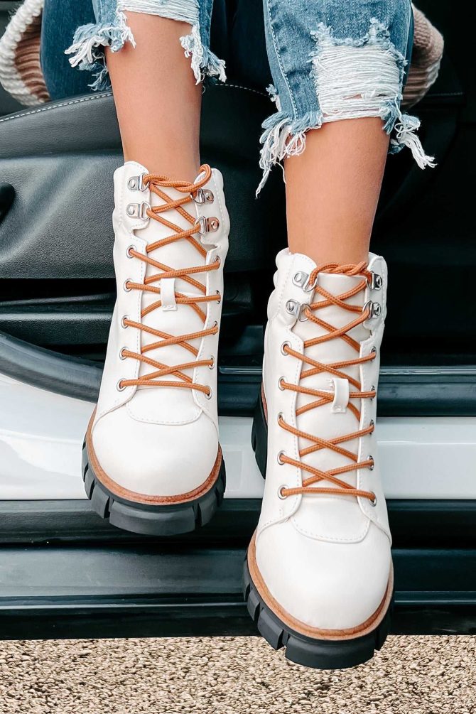 Ready To Explore Chunky Lace-Up Boots (Off White) · NanaMacs - Image 2