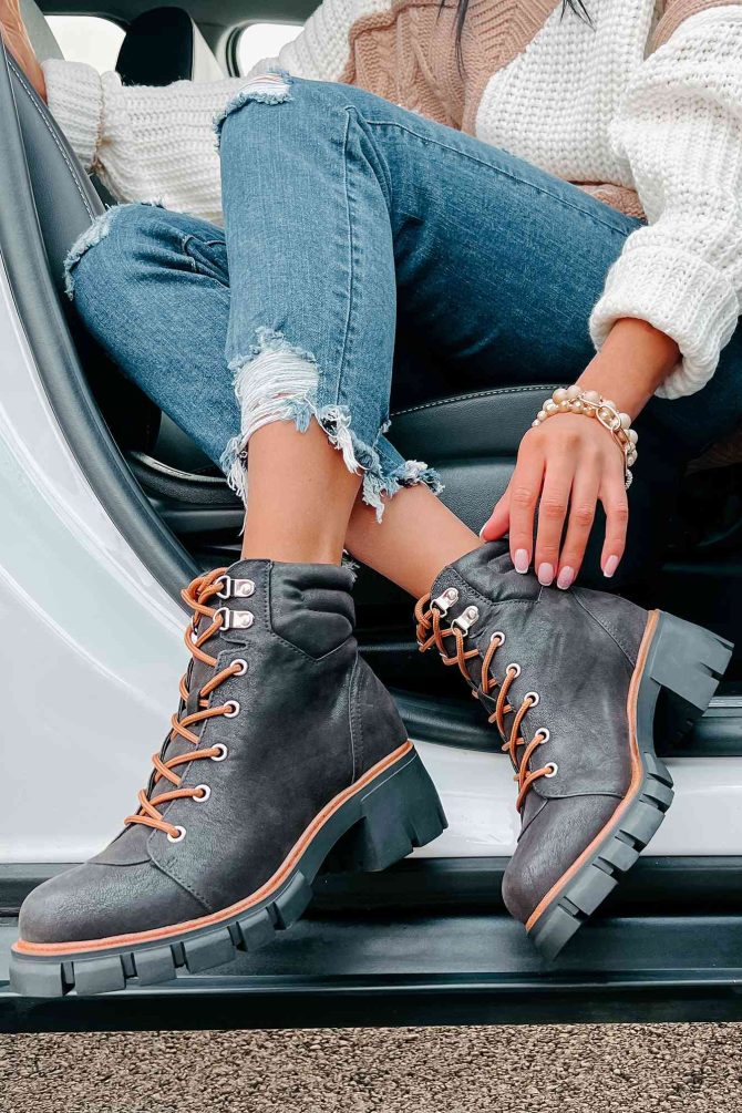 Ready To Explore Chunky Lace-Up Boots (Black) · NanaMacs - Image 2
