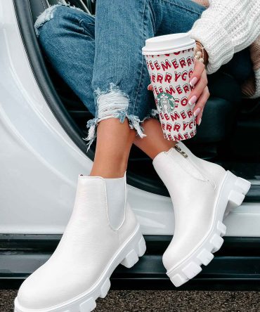 New Paths Faux Leather Chunky Sole Booties (White PU) · NanaMacs