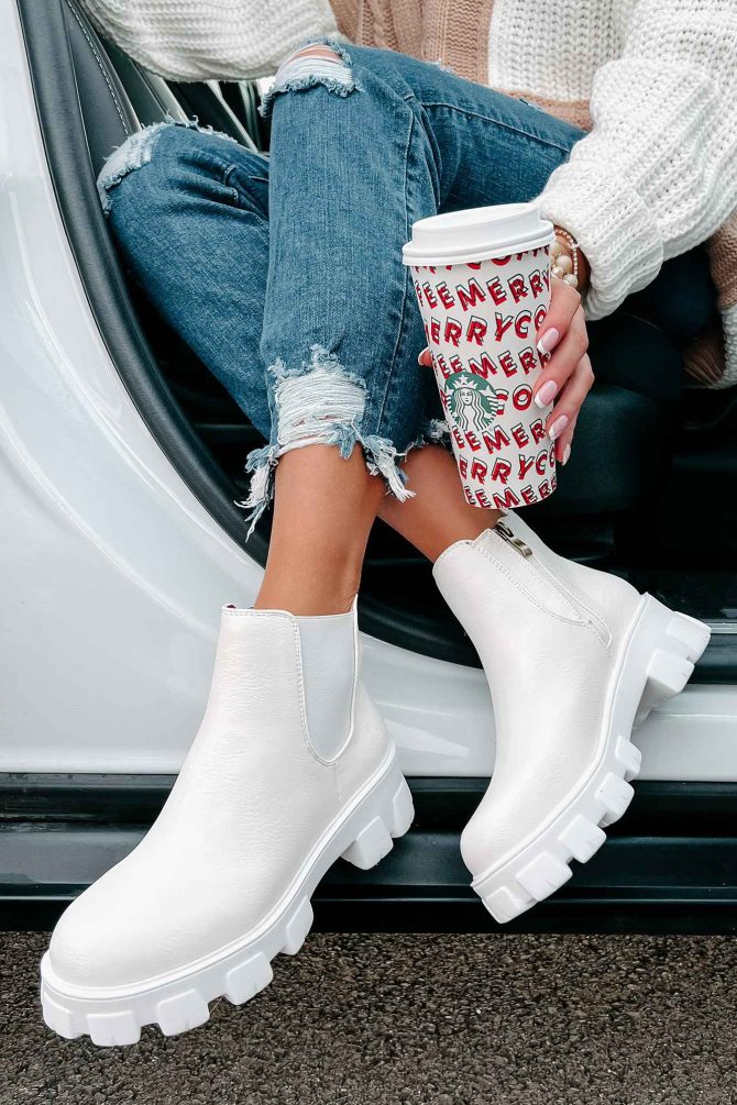 New Paths Faux Leather Chunky Sole Booties (White PU) · NanaMacs