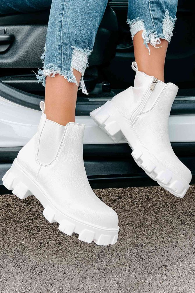 New Paths Faux Leather Chunky Sole Booties (White PU) · NanaMacs - Image 3