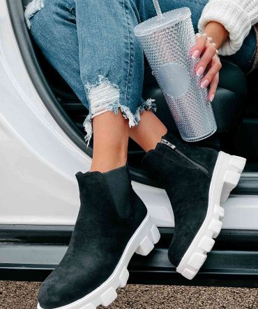 New Paths Faux Suede Chunky Sole Booties (Black) · NanaMacs