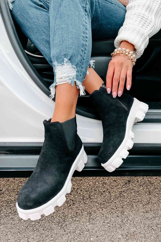 New Paths Faux Suede Chunky Sole Booties (Black) · NanaMacs - Image 3