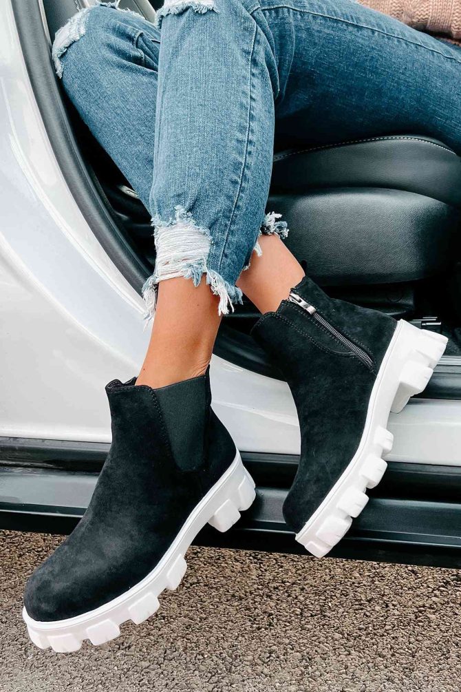 New Paths Faux Suede Chunky Sole Booties (Black) · NanaMacs - Image 4