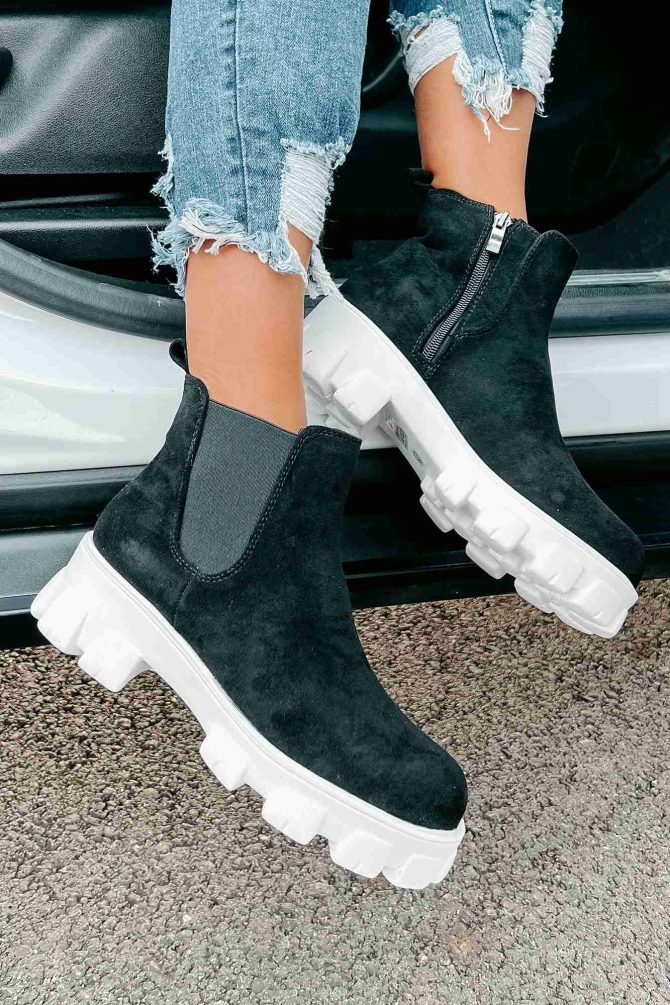 New Paths Faux Suede Chunky Sole Booties (Black) · NanaMacs - Image 2