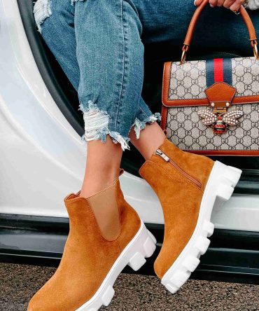 New Paths Faux Suede Chunky Sole Booties (Camel) · NanaMacs
