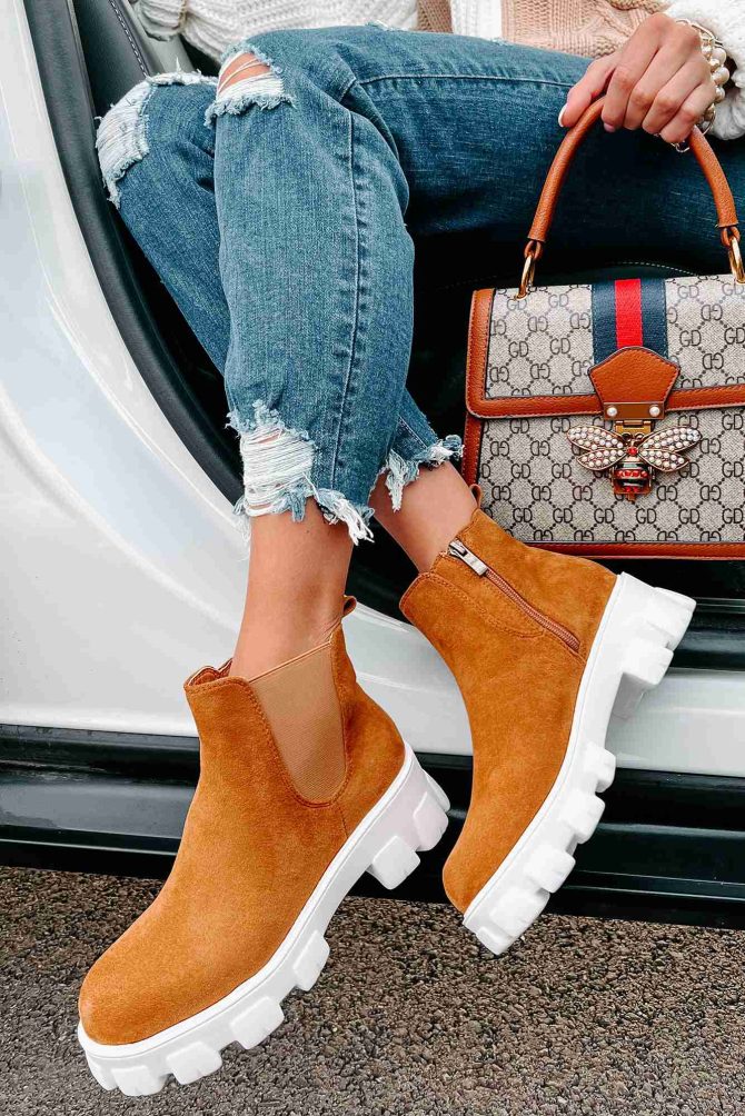 New Paths Faux Suede Chunky Sole Booties (Camel) · NanaMacs