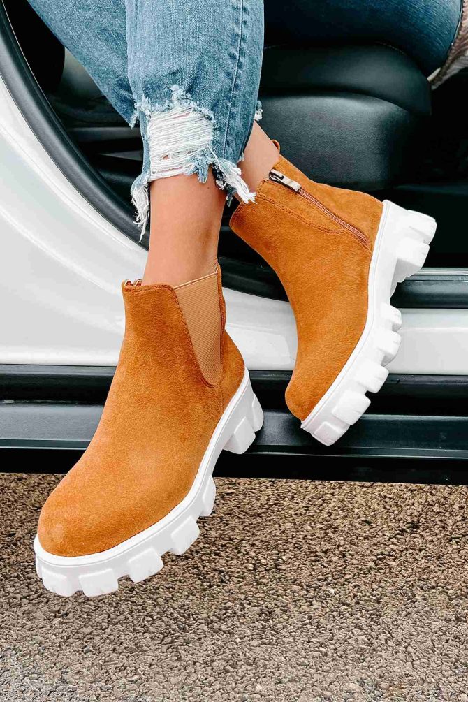 New Paths Faux Suede Chunky Sole Booties (Camel) · NanaMacs - Image 4
