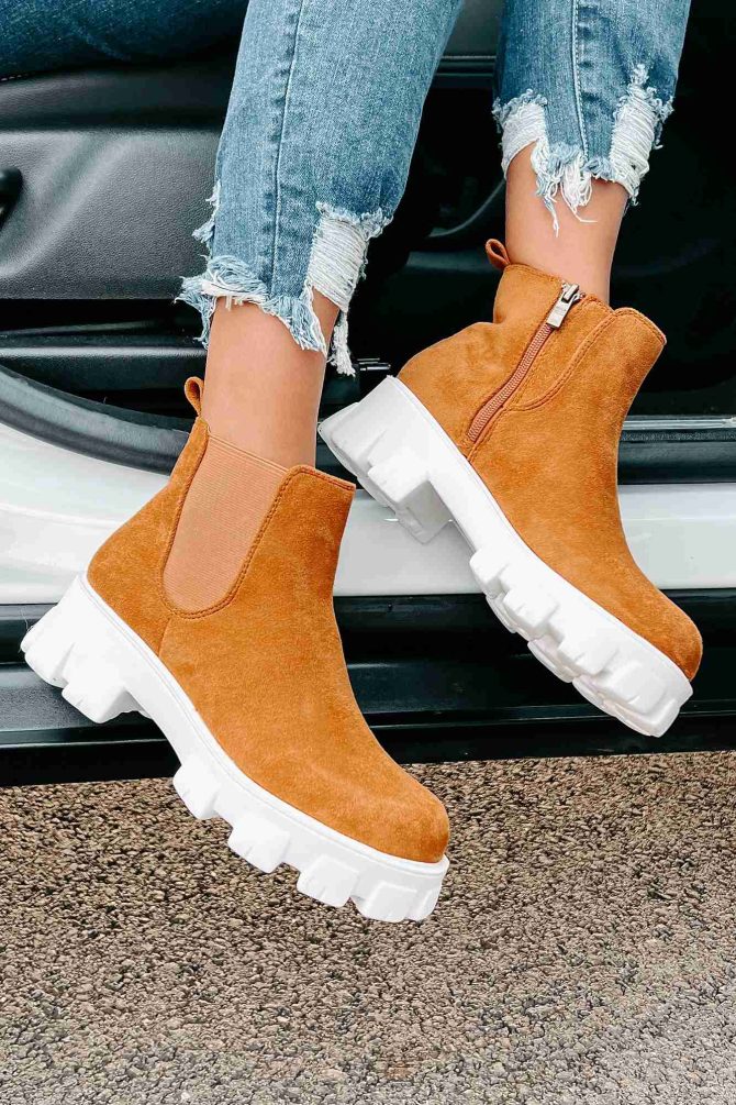New Paths Faux Suede Chunky Sole Booties (Camel) · NanaMacs - Image 3