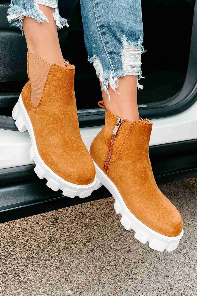 New Paths Faux Suede Chunky Sole Booties (Camel) · NanaMacs - Image 2