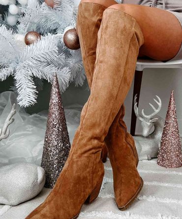 Arisa Faux Suede Over The Knee Boots (Taupe) · NanaMacs