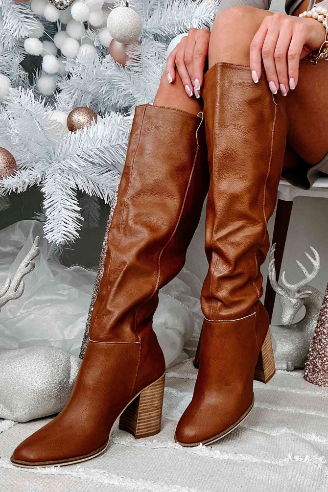 Styled Steps Knee High Faux Leather Boots (Brown) · NanaMacs - Image 2