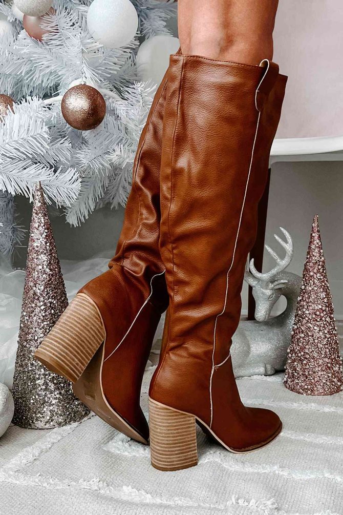 Styled Steps Knee High Faux Leather Boots (Brown) · NanaMacs - Image 3
