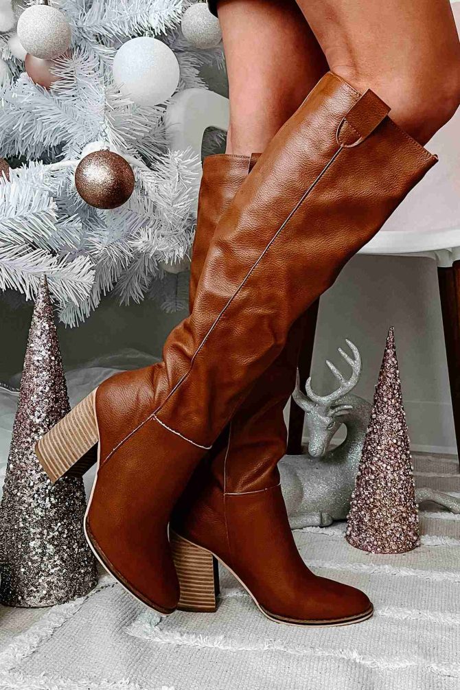 Styled Steps Knee High Faux Leather Boots (Brown) · NanaMacs - Image 4