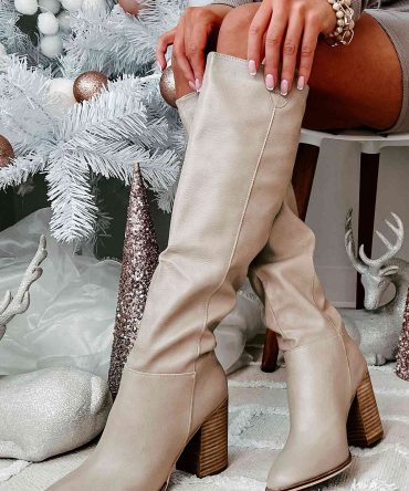 Styled Steps Knee High Faux Leather Boots (Taupe) · NanaMacs
