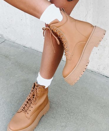 Rough Crowd Faux Leather Lug Sole Combat Boots (Tan) · NanaMacs