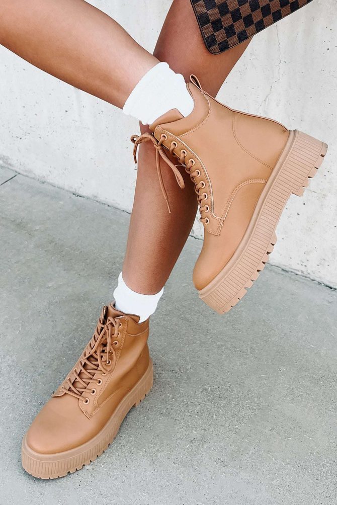 Rough Crowd Faux Leather Lug Sole Combat Boots (Tan) · NanaMacs