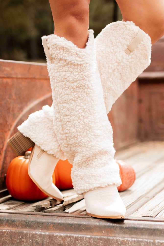 Boujee Cowgirl Slouchy Sherpa Boots (Beige) · NanaMacs - Image 2