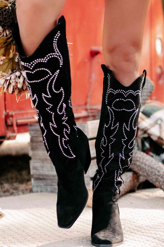 Celara Faux Suede Studded Billini Cowboy Boots (Black Suede) · NanaMacs - Image 2