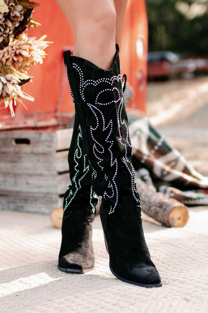 Celara Faux Suede Studded Billini Cowboy Boots (Black Suede) · NanaMacs - Image 4