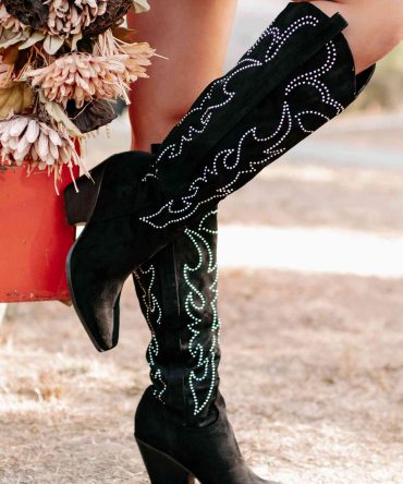Celara Faux Suede Studded Billini Cowboy Boots (Black Suede) · NanaMacs