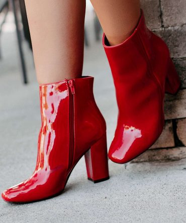 Show Up & Show Off Patent Leather Heeled Ankle Booties (Red) · NanaMacs