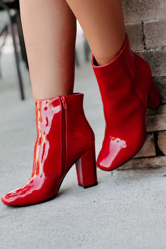 Show Up & Show Off Patent Leather Heeled Ankle Booties (Red) · NanaMacs