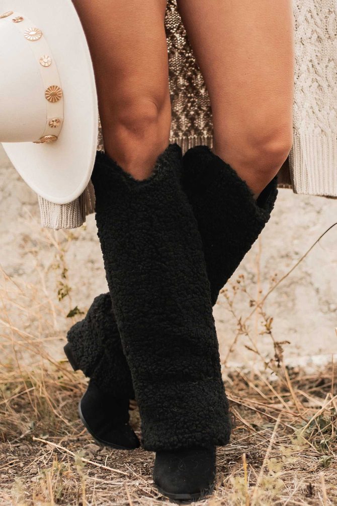 Boujee Cowgirl Slouchy Sherpa Boots (Black) · NanaMacs - Image 4