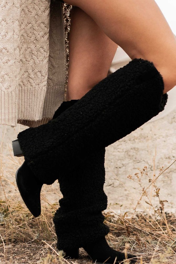 Boujee Cowgirl Slouchy Sherpa Boots (Black) · NanaMacs - Image 3