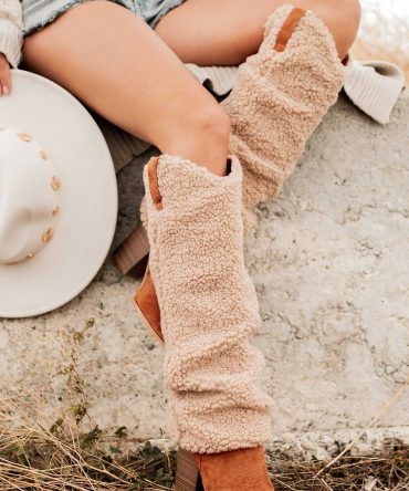 Boujee Cowgirl Slouchy Sherpa Boots (Tan) · NanaMacs