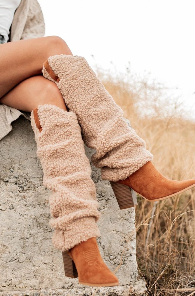 Boujee Cowgirl Slouchy Sherpa Boots (Tan) · NanaMacs - Image 2