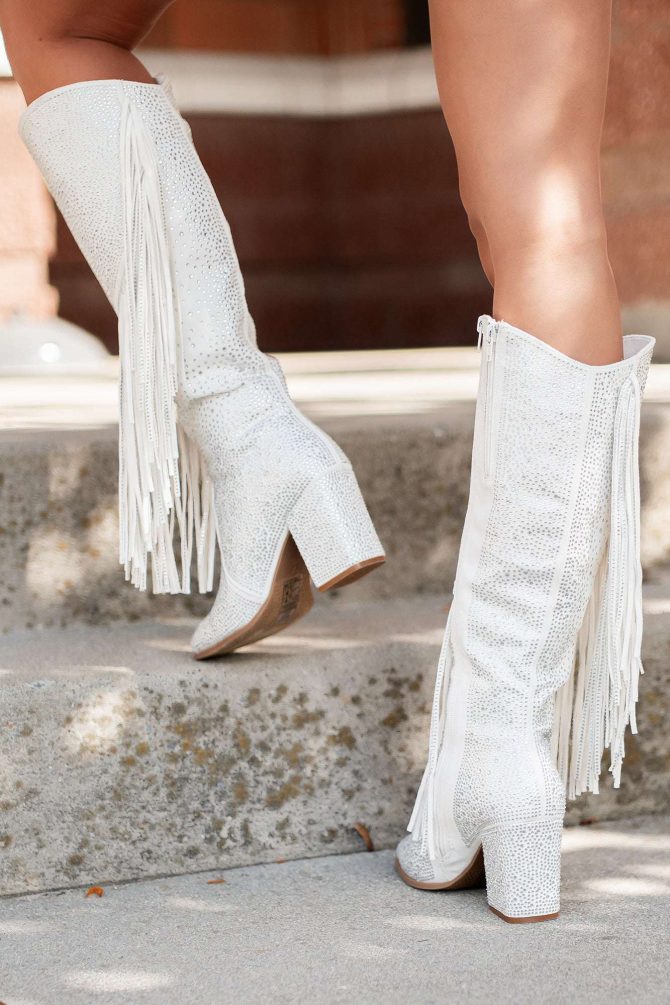 Another Chance To Sparkle Rhinestone Fringe Boots (White) · NanaMacs - Image 4