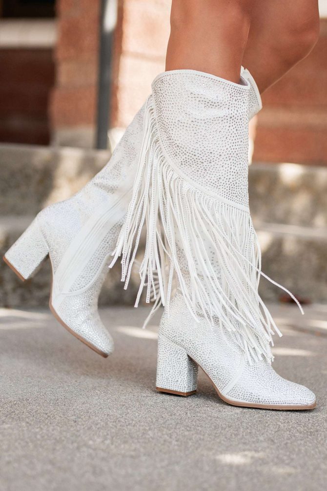 Another Chance To Sparkle Rhinestone Fringe Boots (White) · NanaMacs - Image 2
