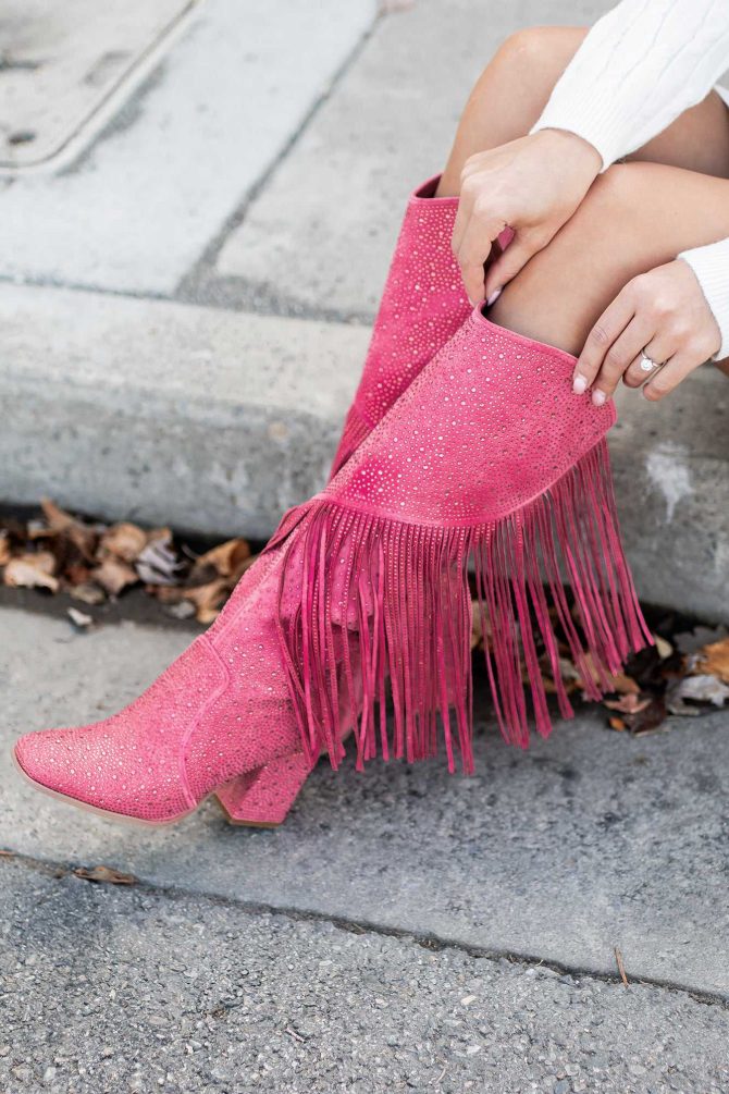 Another Chance To Sparkle Rhinestone Fringe Boots (Fuchsia) · NanaMacs