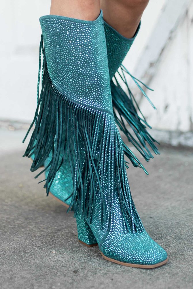 Another Chance To Sparkle Rhinestone Fringe Boots (Blue) · NanaMacs
