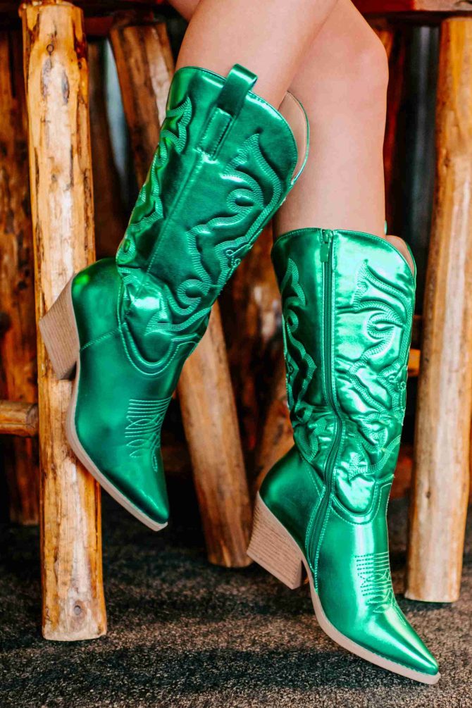 Staying Vibrant Metallic Cowboy Boots (Green) · NanaMacs