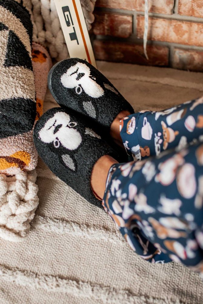 My Furry Companions Frenchie Slippers (Black) · NanaMacs