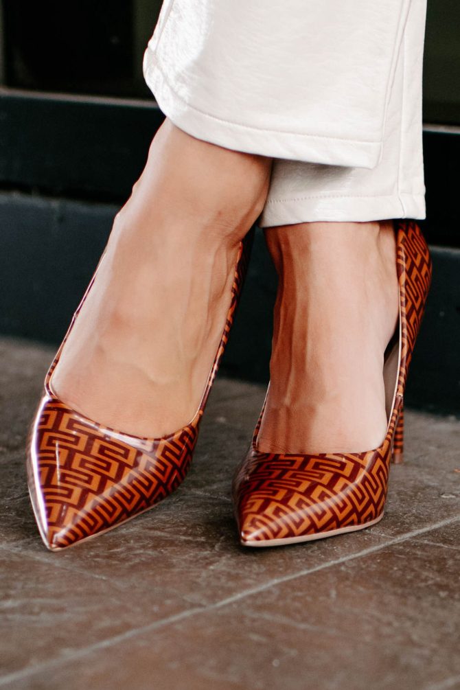 Path To Success Maze Print Pointed Toe Heels (Tan) · NanaMacs - Image 2