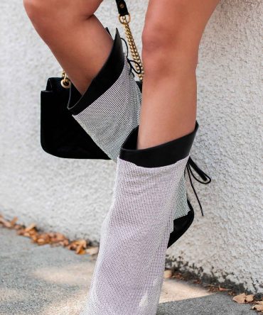 Watch Your Step Rhinestone Chainmail Boots (Black) · NanaMacs