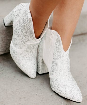 Dancing With Dolly Rhinestone Booties (White Suede) · NanaMacs
