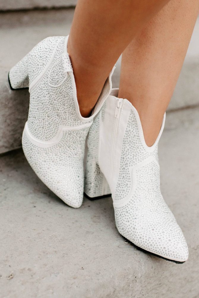 Dancing With Dolly Rhinestone Booties (White Suede) · NanaMacs
