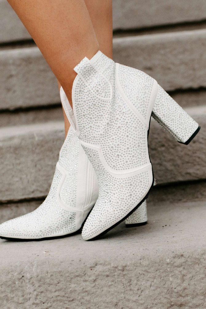 Dancing With Dolly Rhinestone Booties (White Suede) · NanaMacs - Image 2