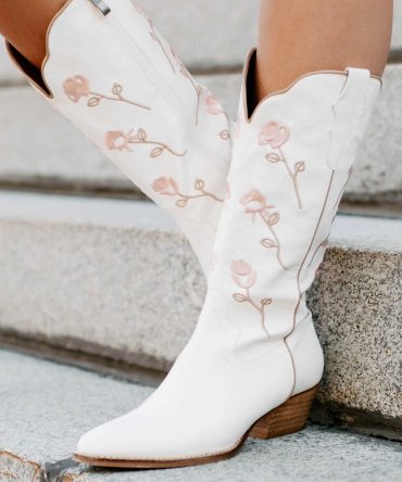 Stopping To Smell The Roses Embroidered Boots (White) · NanaMacs