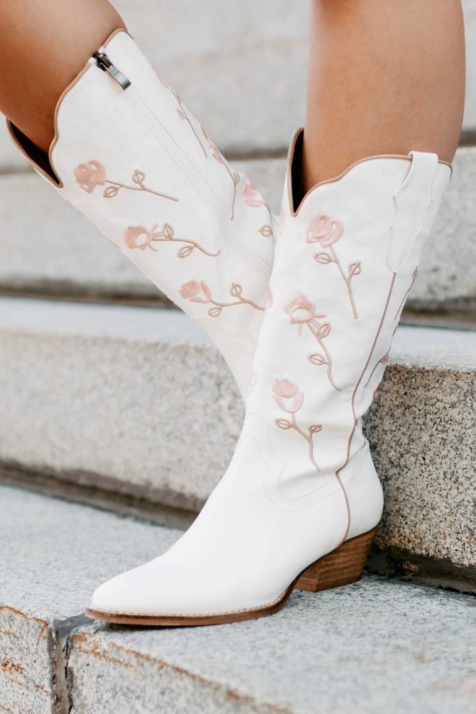 Stopping To Smell The Roses Embroidered Boots (White) · NanaMacs